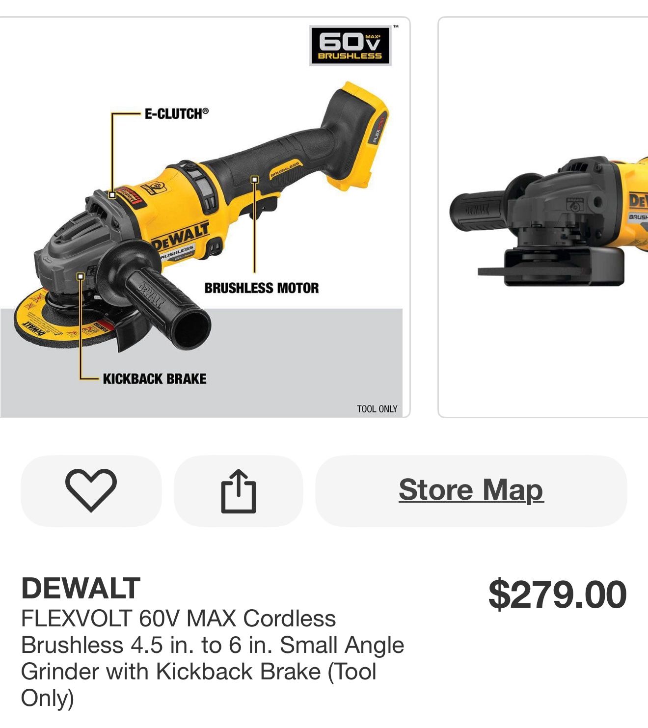 DEWALT FLEXVOLT 60V MAX Cordless Brushless 4.5 in. to 6 in. Small Angle Grinder with Kickback Brake (Tool Only)