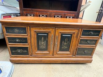 Beautiful Desk TV stand storage  nice with flowers very solid