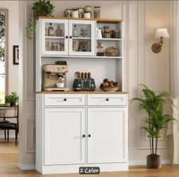 White Kitchen Pantry Cabinet with Hutch