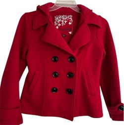 Sebby Collection Women’s Red Hooded Peacoat – Size Medium