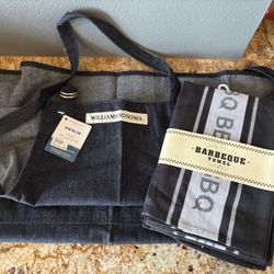Williams Sonoma NWT Black Denim Apron And Dish Towels