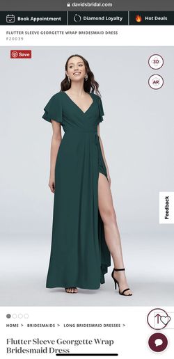 DAVID’S BRIDAL FLUTTER SLEEVE GEORGETTE WRAP BRIDESMAID DRESS