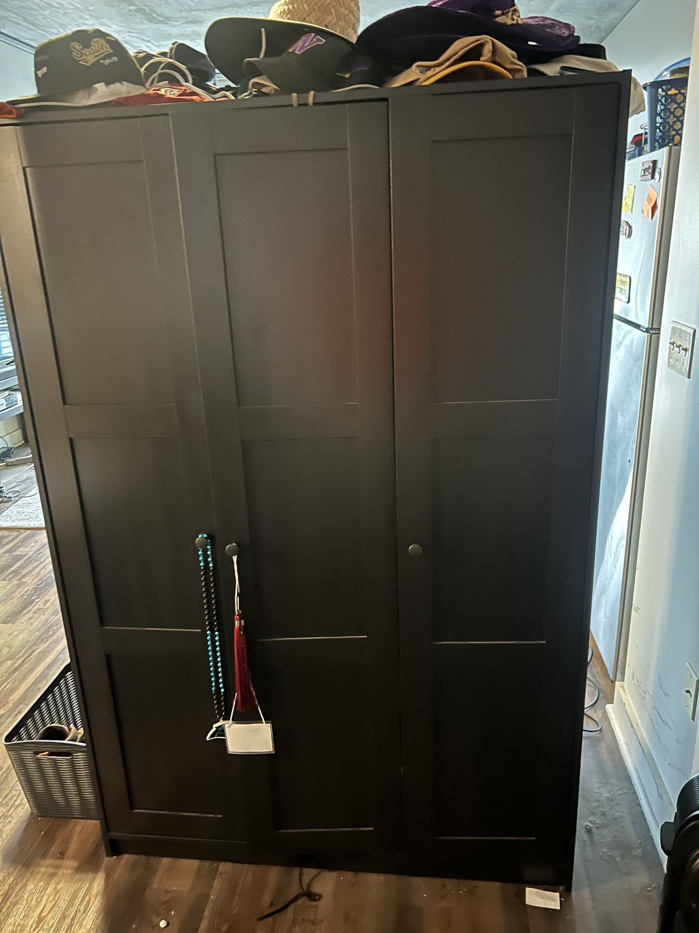 RAKKESTAD Wardrobe with 3 doors, black-brown, 46 1/8x69 1/4 "