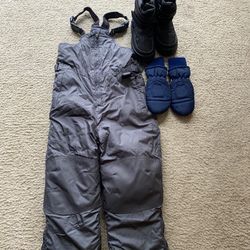 Kids Snow Overalls Size 4. Boots Size 10