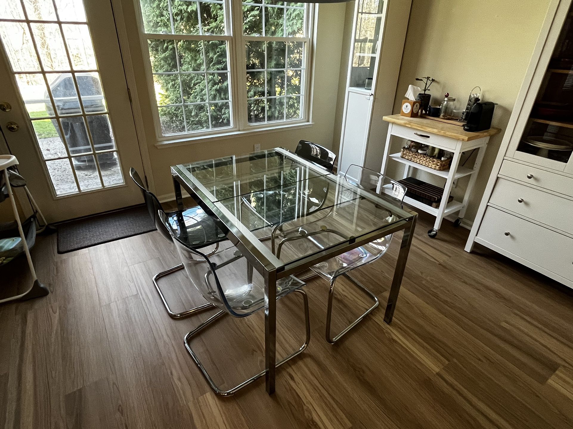 IKEA Expandable Dining Table Glass Top + 4 Tobias Chairs