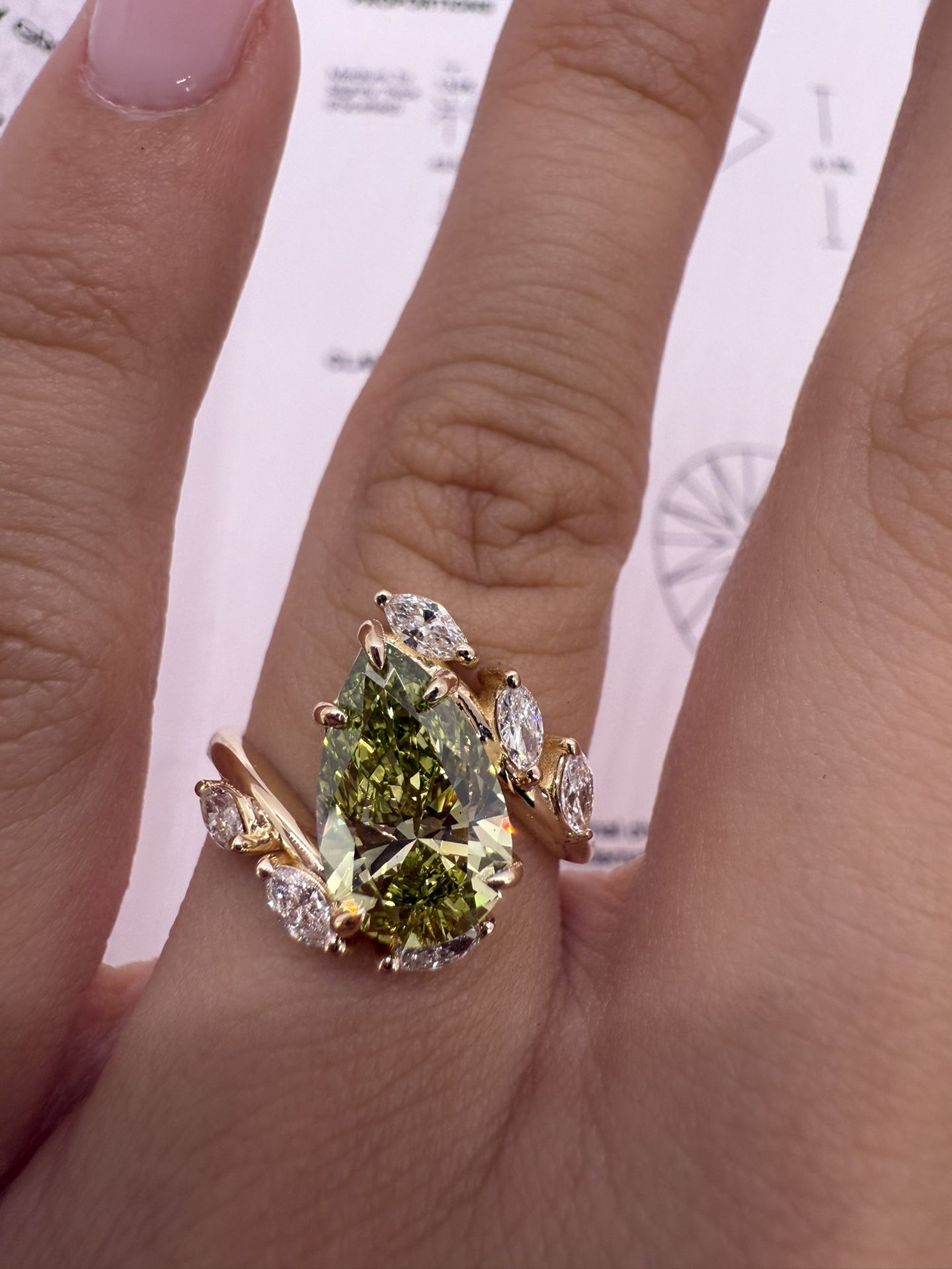 2.11 carat fancy vivid green VS2 pear Diamond Engagement Ring 