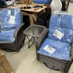 New, 3 Pieces Set, Swivel Rocking Chairs With Table