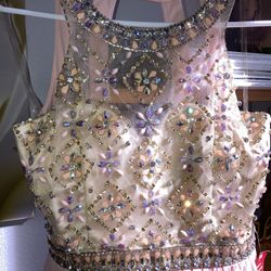 Blush Tone Crystal Studded Cocktail Dress