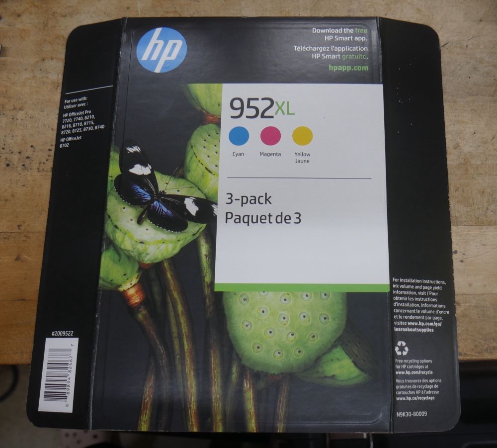 GENUINE HP 952XL 3-PACK C/M/Y N9K30BN Color Ink Cartridges Expires 10/2026.