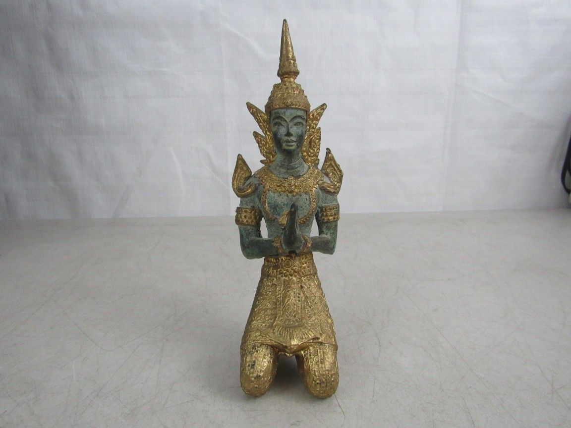 Thai Teppanom Sacred Guardian Temple Angel Praying Solid Brass Statue


