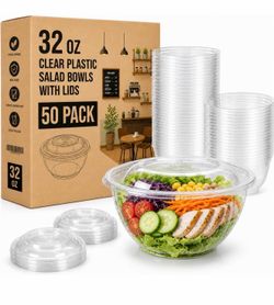 New 50PCS 32oz Disposable Salad Bowls with Lids