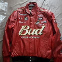 Dale Earnhardt Jr Budweiser NASCAR Leather Jacket Jeff Hamilton XL