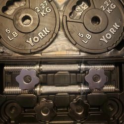 York Dumbbells 40 Lb Set G1 Grip Plates Speed Lock Bars & Case Rare Nice 5 2.5 