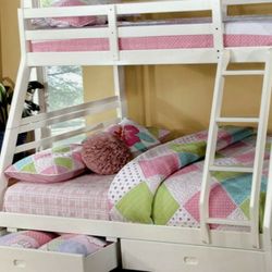 BUNK BED Twin Over Full White Free Drawers Free Mattress
