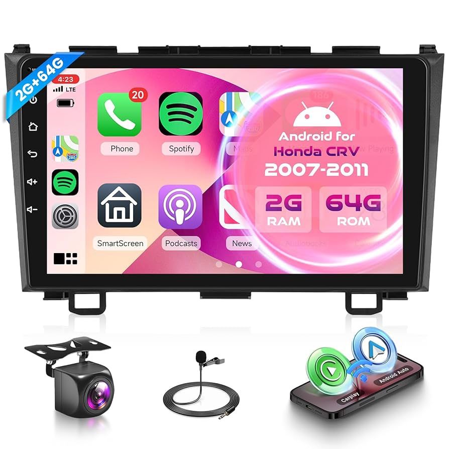 2G+64G Car Radio for Honda CRV 2007-2011 with Wireless CarPlay Android Auto, 9 Inch Touchscreen Car Stereo with GPS Navi WiFi Mirror Link Bluetooth AM