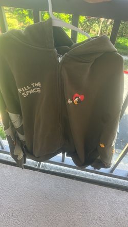 Fill The Space Olive Green Zip-Up Hoodie L