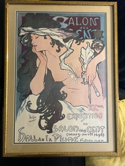 Original Art Nouveau Poster - Alphonse Mucha - Salon des Cent - La Plume - 1896