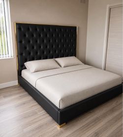 Black leather bed frame