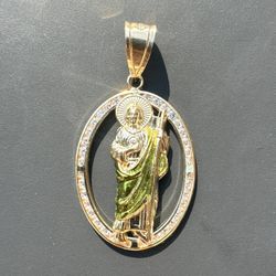 San Judas 10k Gold CZ Stone