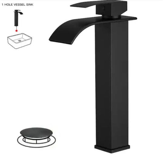 BWE
Waterfall Single Hole Single Handle Tall Bathroom Vessel Sink Faucet With Supply Hose in Matte Black