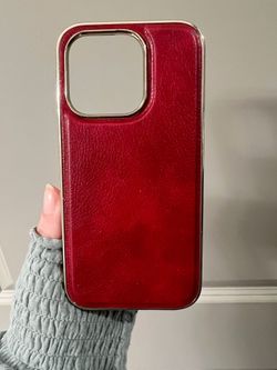 Red & Gold Luxury Faux Leather Case for iPhone 15 Pro | Elegant & Durable Design