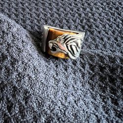 925 Silver Lion Ring With Tiger Eye 