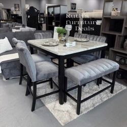 5-pc Counter Height Dining Table Set With Velvet Upholstered Chairs( Bench Is Not Included)