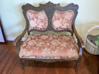 Wood and Fabric Love Seat