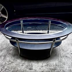 ❤️🔥🔥 Modern Oval Glass Coffee Table – Wood & Chrome Base