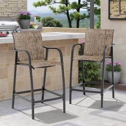 New  Set of 2 Outdoor Patio Barstools, Brown