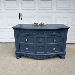 Blue Dresser With Gold Hardware 