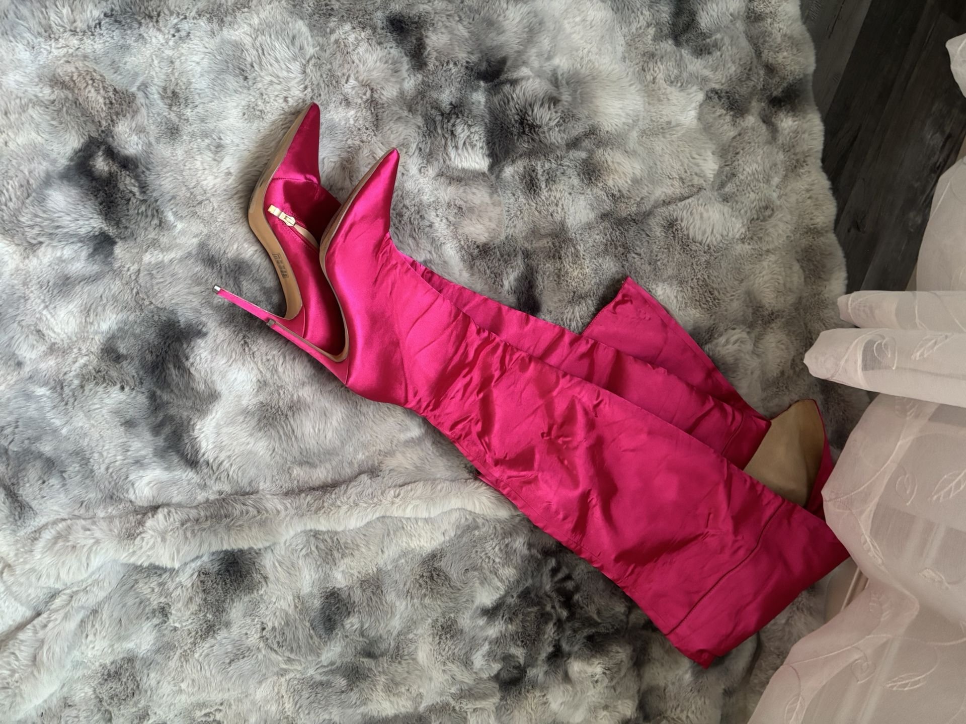 Hot Pink Satin Thigh-High Boots – Fashion Nova, Size 9