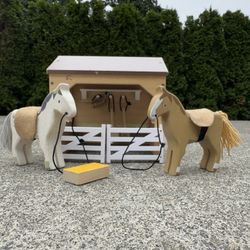 Montessori Wooden Toys Horse Stable Play Set And Accessories  Animal Learning Pretend Play and Promote Creativity ( Not Full Set). OBO