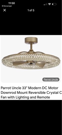 Parrot Uncle Fandelier 33” modern crystal model reversible ceiling fan and lighting & 2 bonus ceiling fans