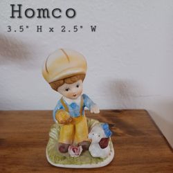 Homco Boy With Dog Figurine 