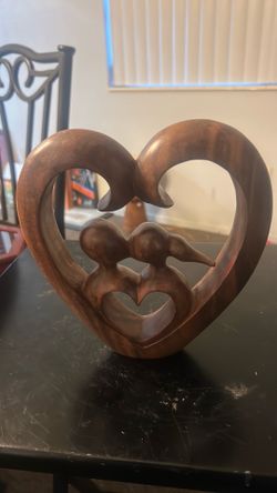 8 1/2 inch Wooden Hand Carved Abstract Statue "Heart and Soul" Figurine Sculpture Decor