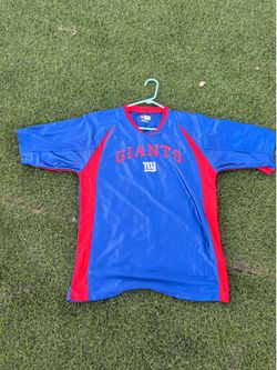 New York Giants NFL Team Apparel Blue Red Embroidered Shirt Size Large