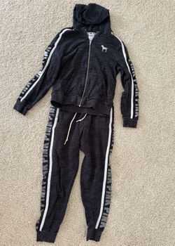 Pink Brand Victoria Secret  Black Joggers 2 piece Set Pants And zip Hoodie  Sweatshirt