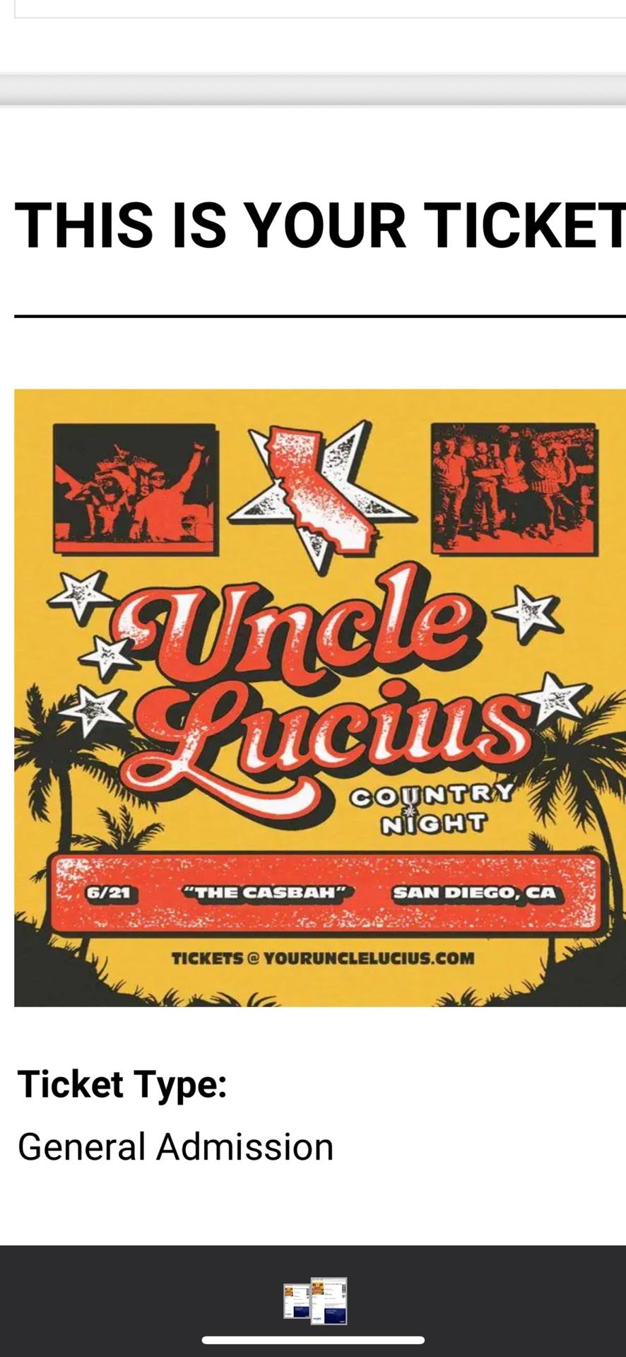 2 Tickets Uncle Lucious 6/21 At The Casbah