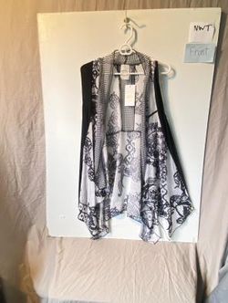 Fleur De Lis Women's Black/White Designer Open Cardigan Size XL NWT