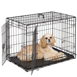 30 Inches Dog Crate Large Foldable Dog Kennel Metal Wire Pet Dog Cage with Double-Door Leak-Proof Tray Divider Panel and Handle for Dog Cat Pet,Black 