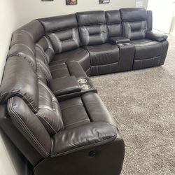 Brown Leather Sectional With Power Reclining Seats