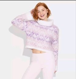 Women's Turtleneck Pullover Holiday Sweater - Wild Fable Pink/Purple Fair Size M