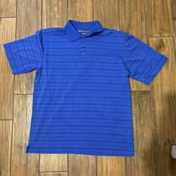 Pebble Beach Blue Striped Polo Short Sleeve Regular Men’s Size L Button Collar
