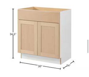 Hampton Bay 30 in. W x 24 in. D x 34.5 in. H Ready to Assemble Sink Base Kitchen Cabinet in Unfinished