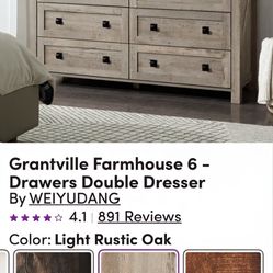 Grantville Farmhouse 6 - Drawers Double Dresser - Rustic Style