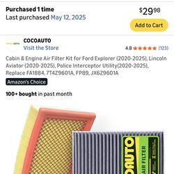 Ford Explorer Cabin & Engine Filter 2020-2025