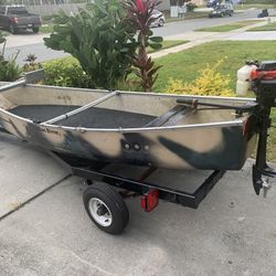 Gheenoe/Flat back Canoe with trailer and 3.5 HP engine 