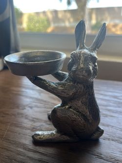 Pottery Barn Farmer Bunny Votive Pillar Candle Holder ~ Silver ~ Easter