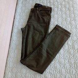 AG Adriano Goldschmied Olive Green The Prima Mid Rise Cigarette Pants Sz 27R